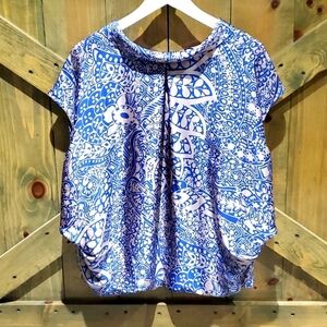 BLUE MIX BLOUSE MARKS & SPENCER LIMITED COLLECTION SIZE 12 INTERIOR LINED PLEATS